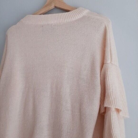 LUMIERE NEW Ruffle Sleeve Pullover Sweater Knit Top Blush Pink Sz M - Picture 10 of 13